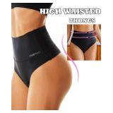 FINETOO Women Underwear High Waisted Thongs Tummy Control Seamless Thongs Shapewear No Show Panties 4 Pack, M