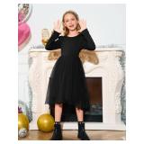 Haloumoning Girls Tutu Dresses Kids Cute Tulle Fall Ruffle Long Sleeve High Low Hem Dress 7 Years Black