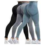 CHRLEISURE Workout Leggings Sets for Women, Gym Scrunch Butt Butt Lifting Seamless Leggings 3 Piece (Black, Gray, Blue, M)-1