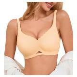 ULTREAGLE Bras for Women No Underwire - Womens Seamless Padded Wireless Push Up Bra Full Coverage Comfortable Scalloped Sleep Everyday Bralette, Nude, M
