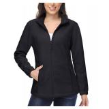 MAGCOMSEN Black Fleece Jacket for Women Lightweight Full Zip Coat with Zipper Pockets Comfortable Warm, 2XL