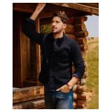 PJ PAUL JONES Cardigan Sweaters for Men Button Up Sweater Cable Knitted Warm Black Sweater, L