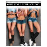 Glitopper Slouch Slouchy Socks Pack Knee High Scrunch 80s 90s Stacked Boot Socks(9-11,Black)