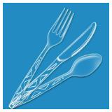 Amazon Basics Disposable Clear Assorted Cutlery Set, Premium Quality, 192 Count, Large Combo Pack Forks, Spoon and Knives
