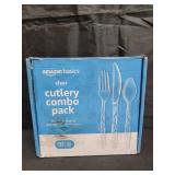 Amazon Basics Disposable Clear Assorted Cutlery Set, Premium Quality, 192 Count, Large Combo Pack Forks, Spoon and Knives