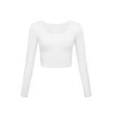 Long Sleeve Crop Tops for Women Workout Basic Clothes for Teen Ladies Fitted Slim Scoop Neck Cute Yoga Shirts (White, Small)