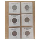 3 Cards of Jefferson Nickels