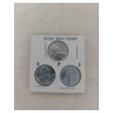 1943 Steel Lincoln Wheat Penny Set - P-D-S Mint Marks