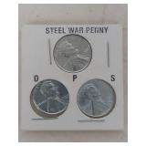1943 Steel Lincoln Wheat Penny Set - P-D-S Mint Marks