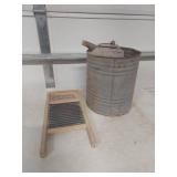Washboard and Galvanized Bucket Set