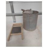 Washboard and Galvanized Bucket Set