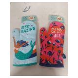 Blue Q Mermaid and Floral Oven Mitts Set