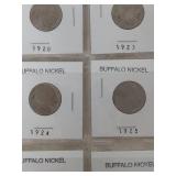 Card of 6 Buffalo Nickel Collection 1920-1928