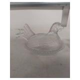 Glass Hen on Nest and Pink Bunny Figurine Set