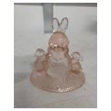 Glass Hen on Nest and Pink Bunny Figurine Set