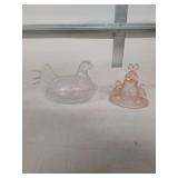 Glass Hen on Nest and Pink Bunny Figurine Set