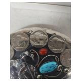 Native American End of the Trail / Buffalo Nickel Belt Buckle with Turquoise and Coral