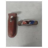 American Eagle Folding Pocket Knife with Leather Case