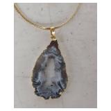 Natural Agate Slice Pendant Necklace