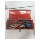 Red Metal Toolbox with Mixed Tools