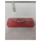 Red Metal Toolbox with Mixed Tools