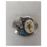 Scorpion with Turquoise and Coral belt buckle