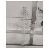 Decorative Metal Wall Art Set - White Cross & Dragonfly Wind Chime