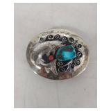 Fish belt buckle with Turquoise and Coral