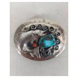 Fish belt buckle with Turquoise and Coral