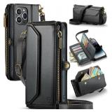 Strapurs Wallet Case Compatible with iPhone 14 Pro Max RFID Blocking 10-Card Holder Soft PU Leather Magnetic Snap Shoulder Strap Zipper Pocket Phone Case Fit for iPhone 14 Pro Max - Black