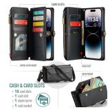 Strapurs Wallet Case Compatible with iPhone 14 Pro Max RFID Blocking 10-Card Holder Soft PU Leather Magnetic Snap Shoulder Strap Zipper Pocket Phone Case Fit for iPhone 14 Pro Max - Black