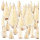 SATINIOR BULK Artificial Mini Christmas Tree Sisal Snow Trees Bottle Brush Christmas Trees Pine Trees Ornaments with Wooden Base for Christmas Party Home Decoration (4 Sizes, White)