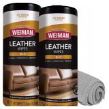 Weiman Leather Cleaner Wipes - Clean Condition UV Protection Help Prevent Cracking or Fading of Furniture, Car Interior, Couch, and Shoes OPEN - BROKEN LID