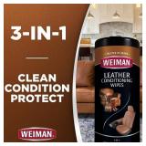 Weiman Leather Cleaner Wipes - Clean Condition UV Protection Help Prevent Cracking or Fading of Furniture, Car Interior, Couch, and Shoes OPEN - BROKEN LID