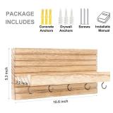 Lwenki Decorative Key Holder for Wall with Shelf, Entryway Shelf with Hooks Holds Leashes, Jackets and Glasses Sturdy Wood Keyholder Entrance Hanger with Mounting Hardware (Wood, Medium)