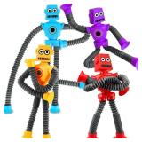 Valentines Day Gift for Kid Toddlers Boy Year Old Age 3 4 5 6 7 8, Robot Sensory Travel Toy 4Pcs Airplane Autism Pop Tube Suction Fidget Toy Autistic Easter Basket Christmas Stocking Stuffers
