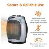 Amazon Basics Oscillating Ceramic Space Heater, Portable Indoor Heating Solution, With Overheat and Tip-Over Protection, Thermostat, 1500W, 7.52D x 6.34W x 9.45H, Silver