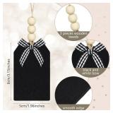 Queekay 24 Pieces Christmas Wood Stocking Name Tags Buffalo Plaid Row Stocking Tags with Rope and Wooden Beads Mini Hanging Chalkboard for Xmas Home(3 x 2 Inch,Black Card White Black Plaid Bow)