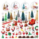 Roowest 96 Pcs Miniature Ornaments for Snow Globe Kit DIY Christmas Village Decoration Christmas Figurines Mini Ornaments with Snowman Reindeer Santa Claus Snowflake(Teal Beige Gold Green)