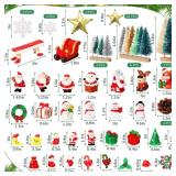 Roowest 96 Pcs Miniature Ornaments for Snow Globe Kit DIY Christmas Village Decoration Christmas Figurines Mini Ornaments with Snowman Reindeer Santa Claus Snowflake(Teal Beige Gold Green)