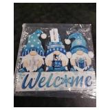 Panelee Winter Welcome Door Sign Gnome Hanging Decoration Let It Snow Wooden Gnome Sign Blue Snowflake Door Hanger with Rope Hanging Decoration for Front Porch Home Winter