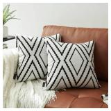 Nestinco Set of 2 White Pillow Covers 18 x 18 inches Boho Aztec Polyester Blend Square Decorative Throw Pillow Covers for Sofa Couch Bed Decor