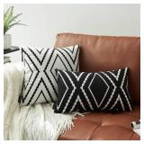 Nestinco Set of 2 White Pillow Covers 18 x 18 inches Boho Aztec Polyester Blend Square Decorative Throw Pillow Covers for Sofa Couch Bed Decor
