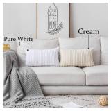 UGASA Velvet 12x20 Inch Lumbar Throw Pillow Cover, Both Sides Corduroy Striped, Soft Solid Decorative Rectangular Cushion Case for Couch/Bedroom/Car, 1 Piece, Cream