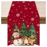XCHI Winter Red Snowman Gingerbread Man Christmas Tree Xmas Table Runner Table Decoration for Party Home Kitchen Dining Holiday Decor 13x72 Inch