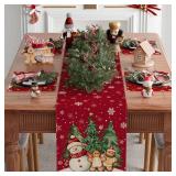 XCHI Winter Red Snowman Gingerbread Man Christmas Tree Xmas Table Runner Table Decoration for Party Home Kitchen Dining Holiday Decor 13x72 Inch