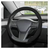 frani Nappa Leather Steering Wheel Cover, Universal 15 Inch Premium Non-Slip Steering Wheel Cover Black