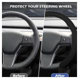 frani Nappa Leather Steering Wheel Cover, Universal 15 Inch Premium Non-Slip Steering Wheel Cover Black