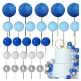 ASTARON Bulk Pcs Ball Cake Topper Sticks Mini Balloons for Decorating Supplies Foam Balls Cake Toppers for Baby Shower, Birthday - Blue Series