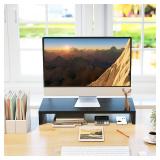 TEAMIX 20 Inch Monitor Stand Riser, Black Desktop Stand for PC/TV/Laptop/Printer, Wood Monitor Riser with Storage, Computer Stand Keyboard Organizer